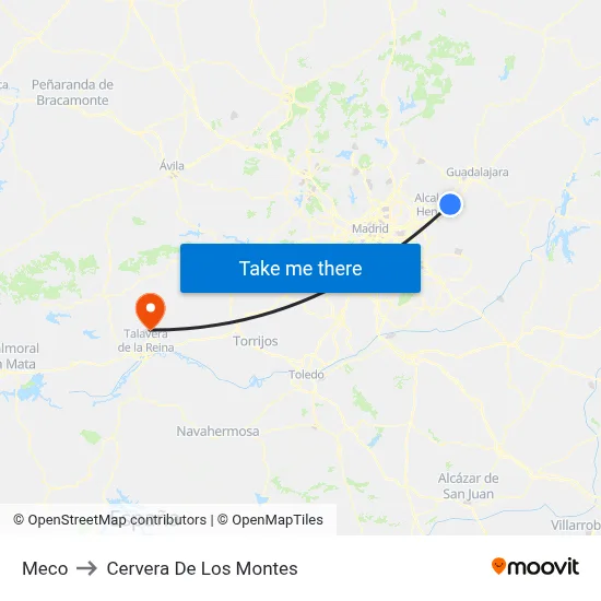 Meco to Cervera De Los Montes map