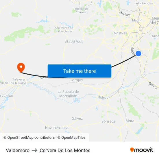 Valdemoro to Cervera De Los Montes map