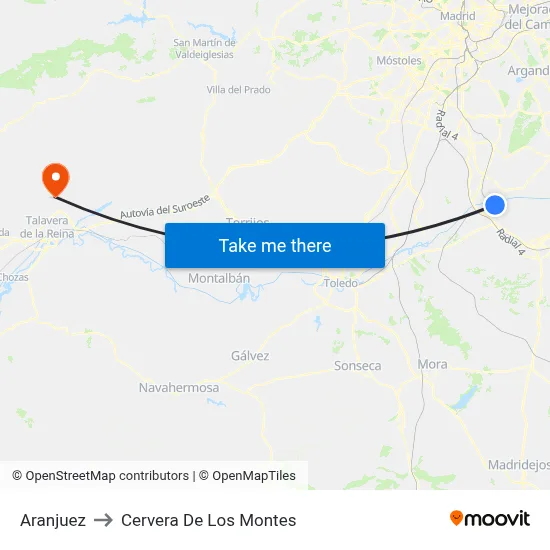 Aranjuez to Cervera De Los Montes map