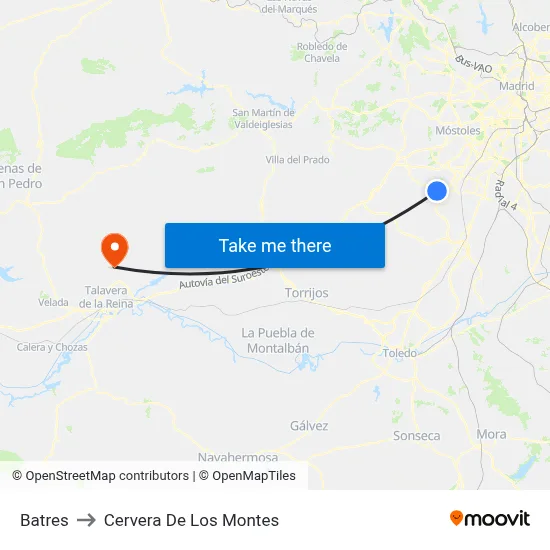 Batres to Cervera De Los Montes map
