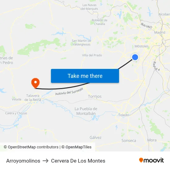 Arroyomolinos to Cervera De Los Montes map