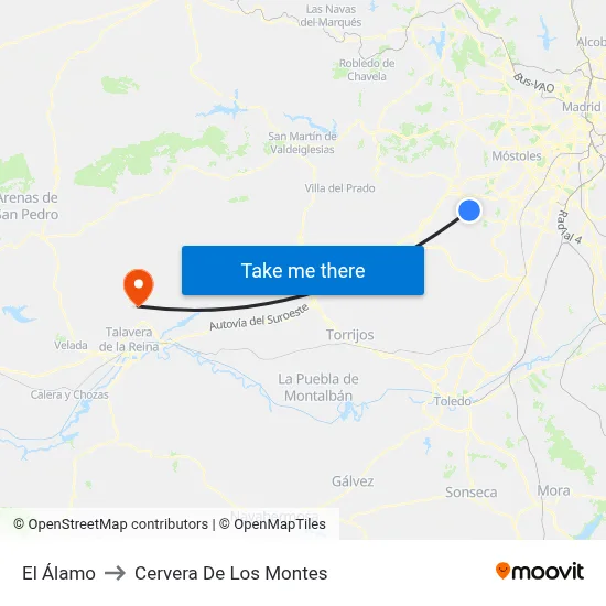 El Álamo to Cervera De Los Montes map