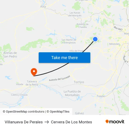 Villanueva De Perales to Cervera De Los Montes map