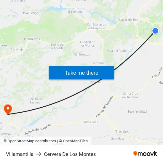 Villamantilla to Cervera De Los Montes map