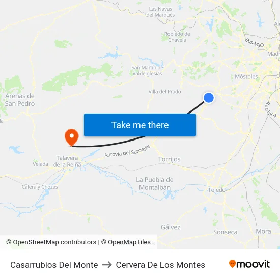 Casarrubios Del Monte to Cervera De Los Montes map