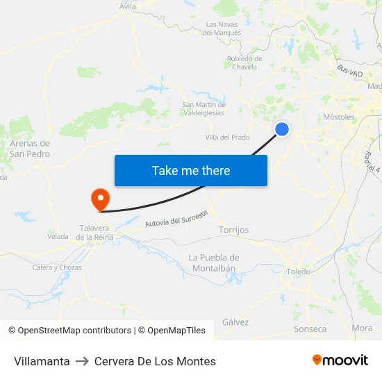 Villamanta to Cervera De Los Montes map