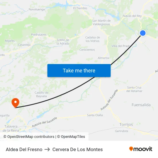 Aldea Del Fresno to Cervera De Los Montes map