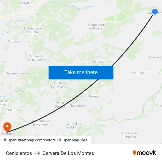 Cenicientos to Cervera De Los Montes map