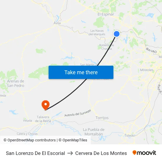 San Lorenzo De El Escorial to Cervera De Los Montes map