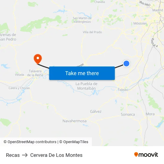 Recas to Cervera De Los Montes map