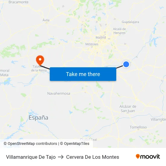Villamanrique De Tajo to Cervera De Los Montes map