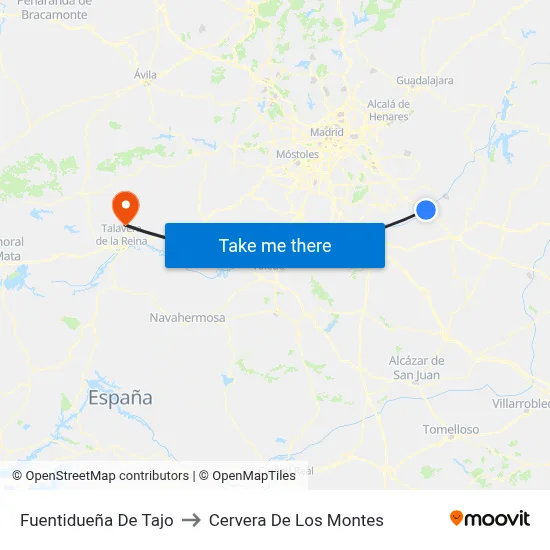 Fuentidueña De Tajo to Cervera De Los Montes map