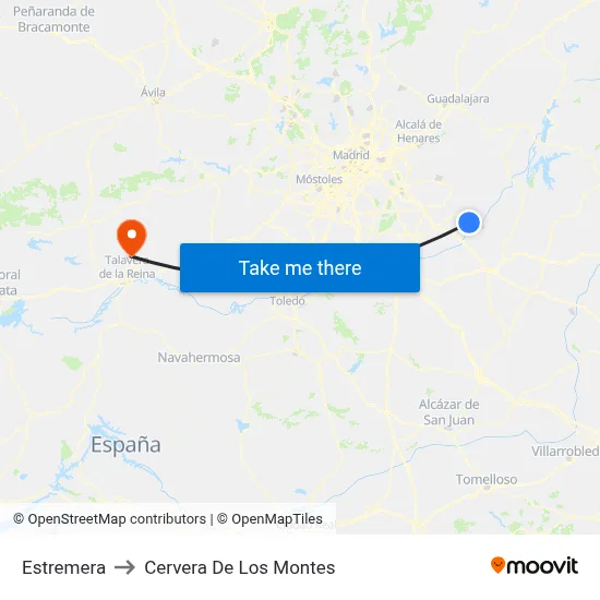 Estremera to Cervera De Los Montes map