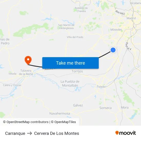 Carranque to Cervera De Los Montes map