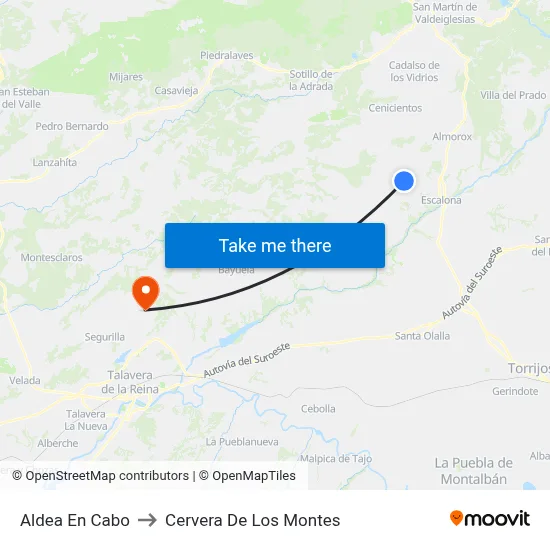 Aldea En Cabo to Cervera De Los Montes map