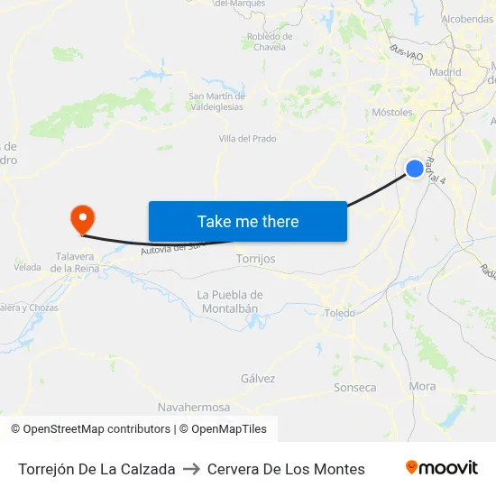 Torrejón De La Calzada to Cervera De Los Montes map