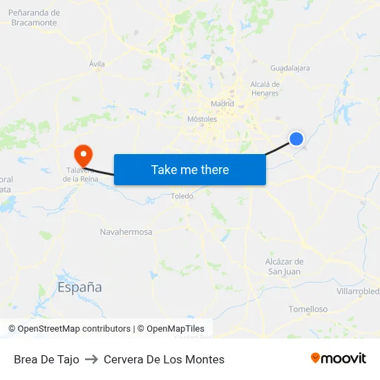 Brea De Tajo to Cervera De Los Montes map