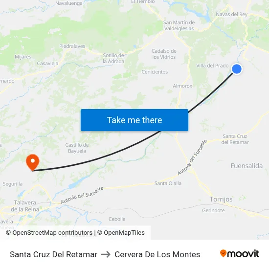 Santa Cruz Del Retamar to Cervera De Los Montes map