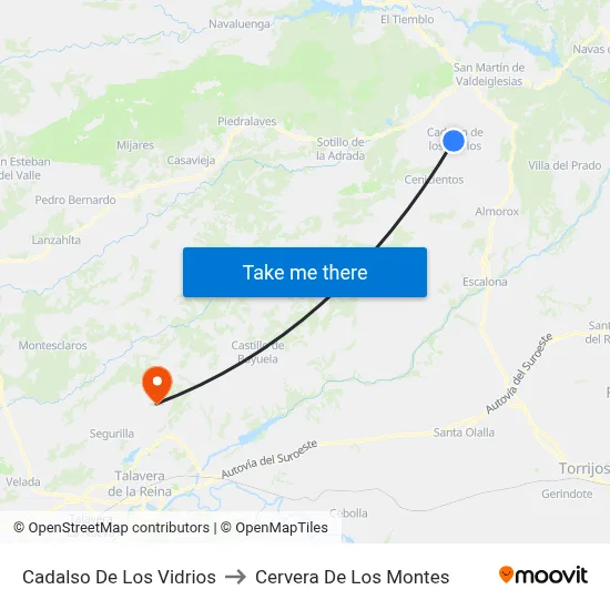 Cadalso De Los Vidrios to Cervera De Los Montes map