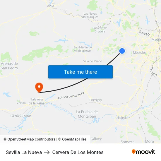 Sevilla La Nueva to Cervera De Los Montes map