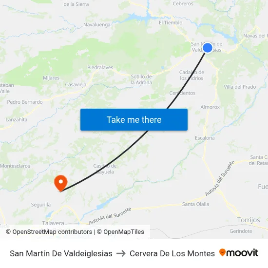 San Martín De Valdeiglesias to Cervera De Los Montes map