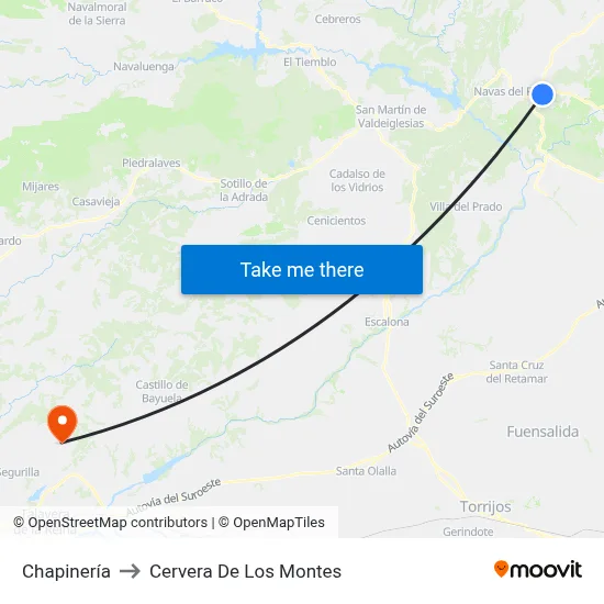 Chapinería to Cervera De Los Montes map