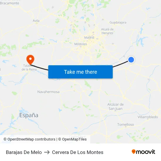 Barajas De Melo to Cervera De Los Montes map