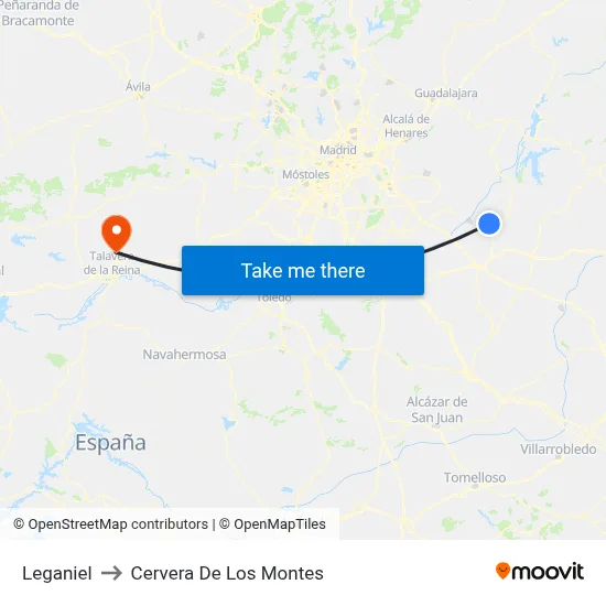 Leganiel to Cervera De Los Montes map