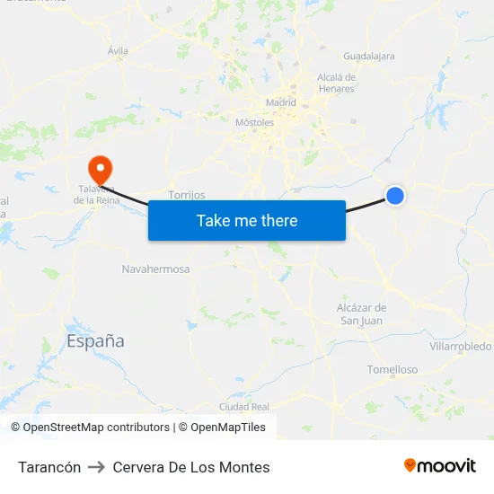 Tarancón to Cervera De Los Montes map