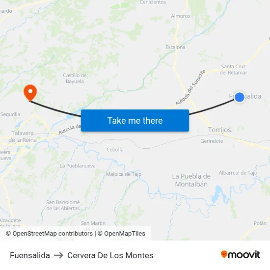 Fuensalida to Cervera De Los Montes map