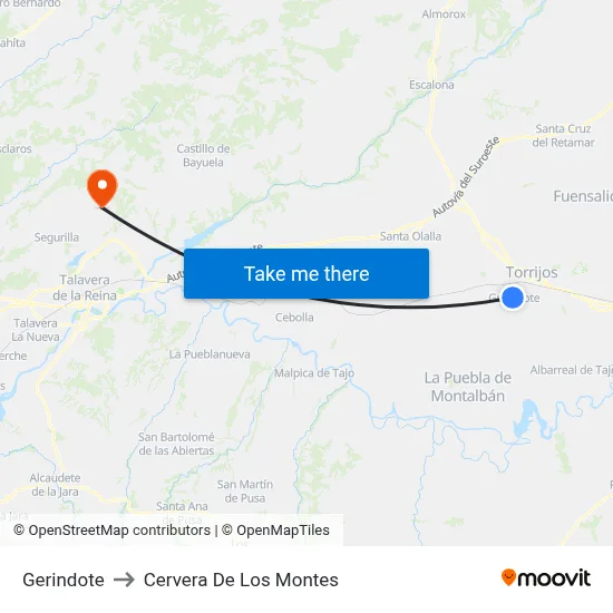 Gerindote to Cervera De Los Montes map