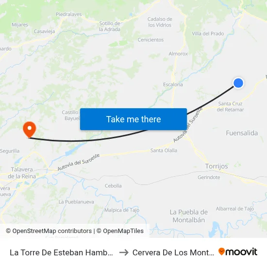 La Torre De Esteban Hambrán to Cervera De Los Montes map