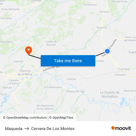 Maqueda to Cervera De Los Montes map