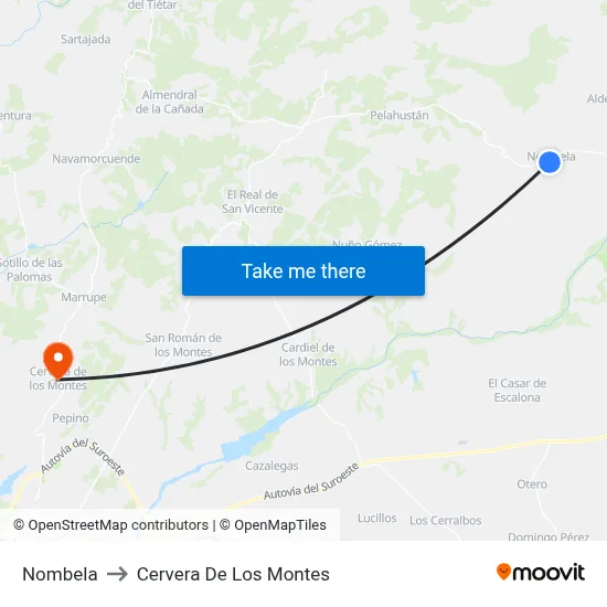 Nombela to Cervera De Los Montes map