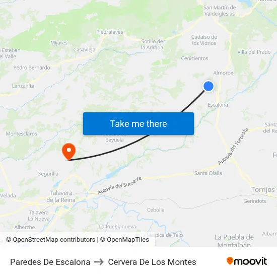 Paredes De Escalona to Cervera De Los Montes map