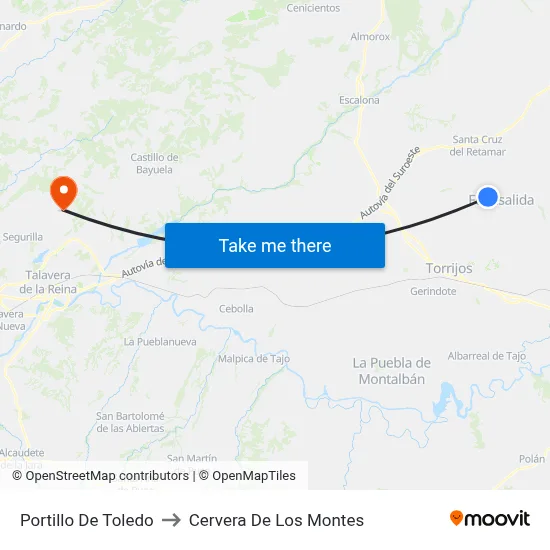 Portillo De Toledo to Cervera De Los Montes map