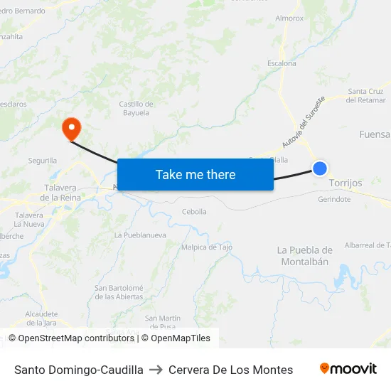Santo Domingo-Caudilla to Cervera De Los Montes map