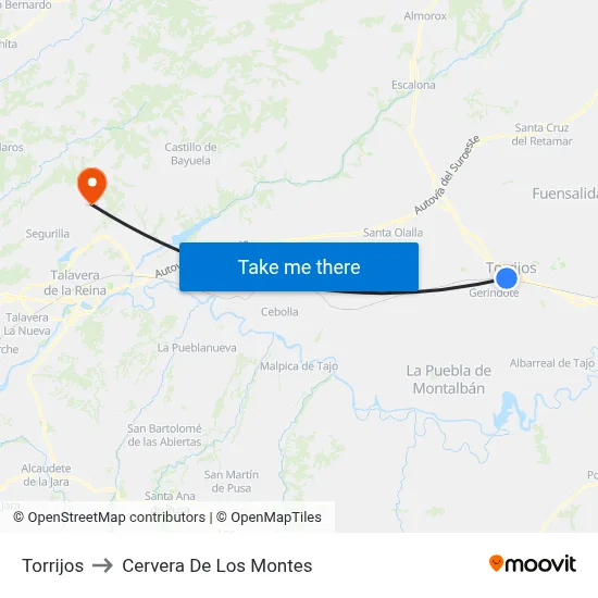 Torrijos to Cervera De Los Montes map