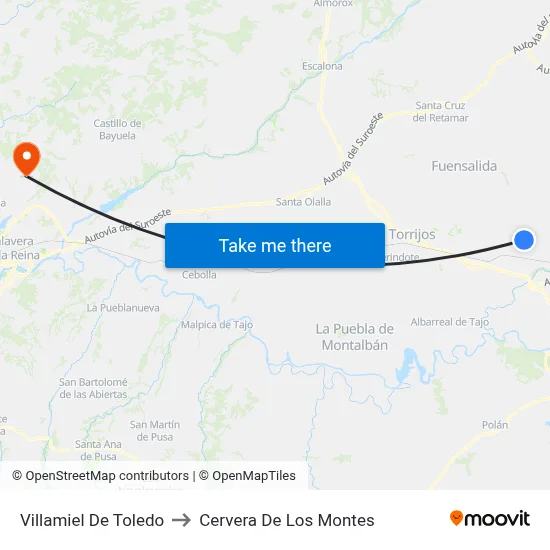 Villamiel De Toledo to Cervera De Los Montes map