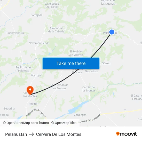 Pelahustán to Cervera De Los Montes map