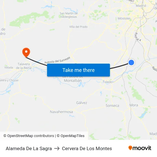 Alameda De La Sagra to Cervera De Los Montes map