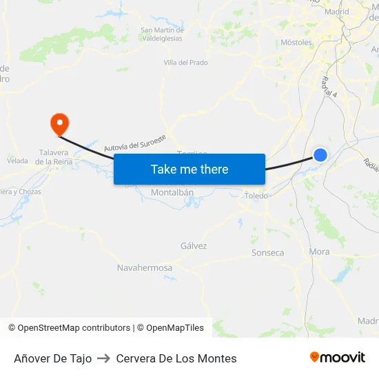 Añover De Tajo to Cervera De Los Montes map