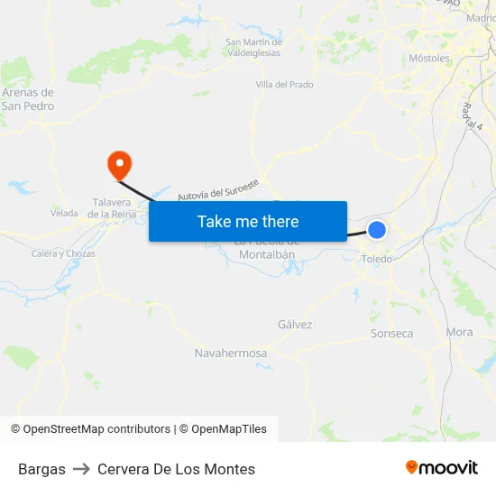 Bargas to Cervera De Los Montes map