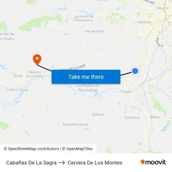 Cabañas De La Sagra to Cervera De Los Montes map