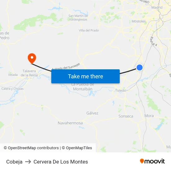 Cobeja to Cervera De Los Montes map