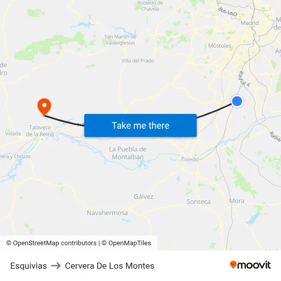 Esquivias to Cervera De Los Montes map