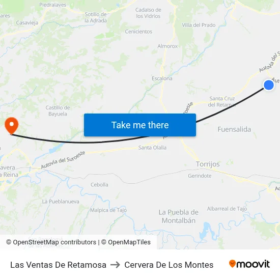Las Ventas De Retamosa to Cervera De Los Montes map