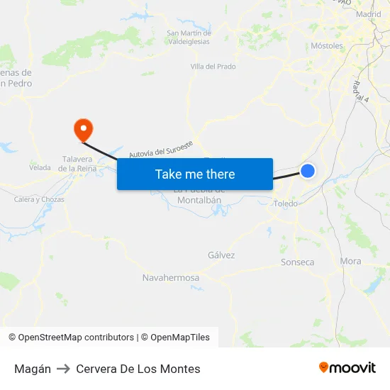 Magán to Cervera De Los Montes map