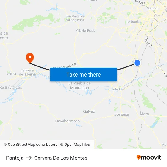 Pantoja to Cervera De Los Montes map