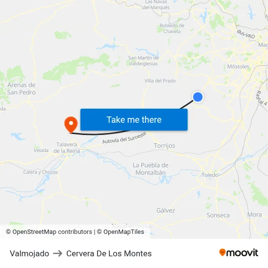 Valmojado to Cervera De Los Montes map